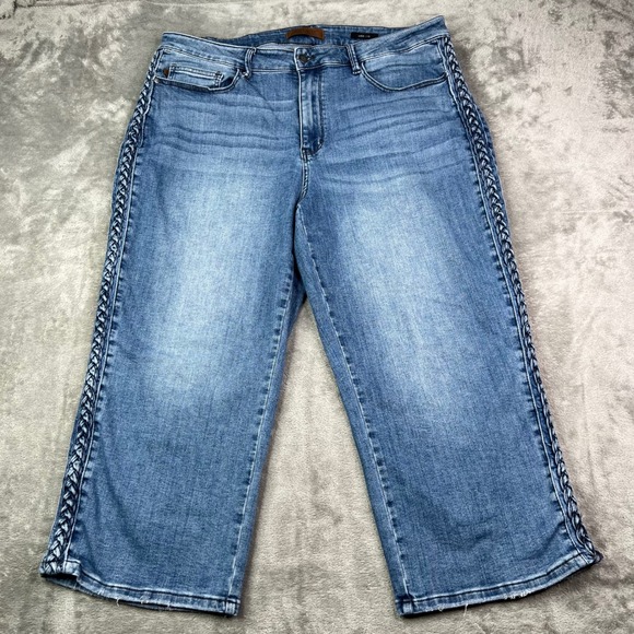Judy Blue Denim - Judy Blue Wide Leg Jeans Womens 22W Blue Braided Side Stretch Cropped Denim